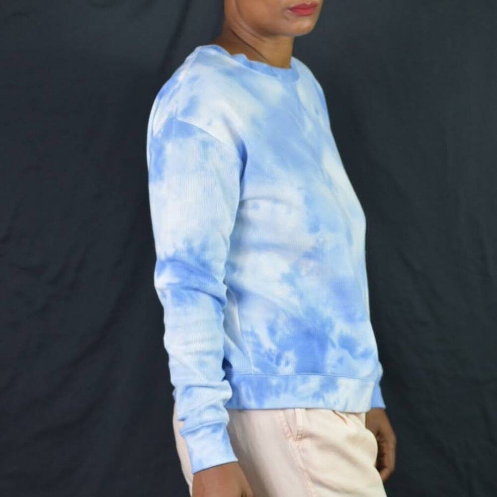 Splendid Waffle Knit Sweatshirt Blue Tie Dye Cloud Crewneck Top Thermal Size XS - Picture 3 of 12
